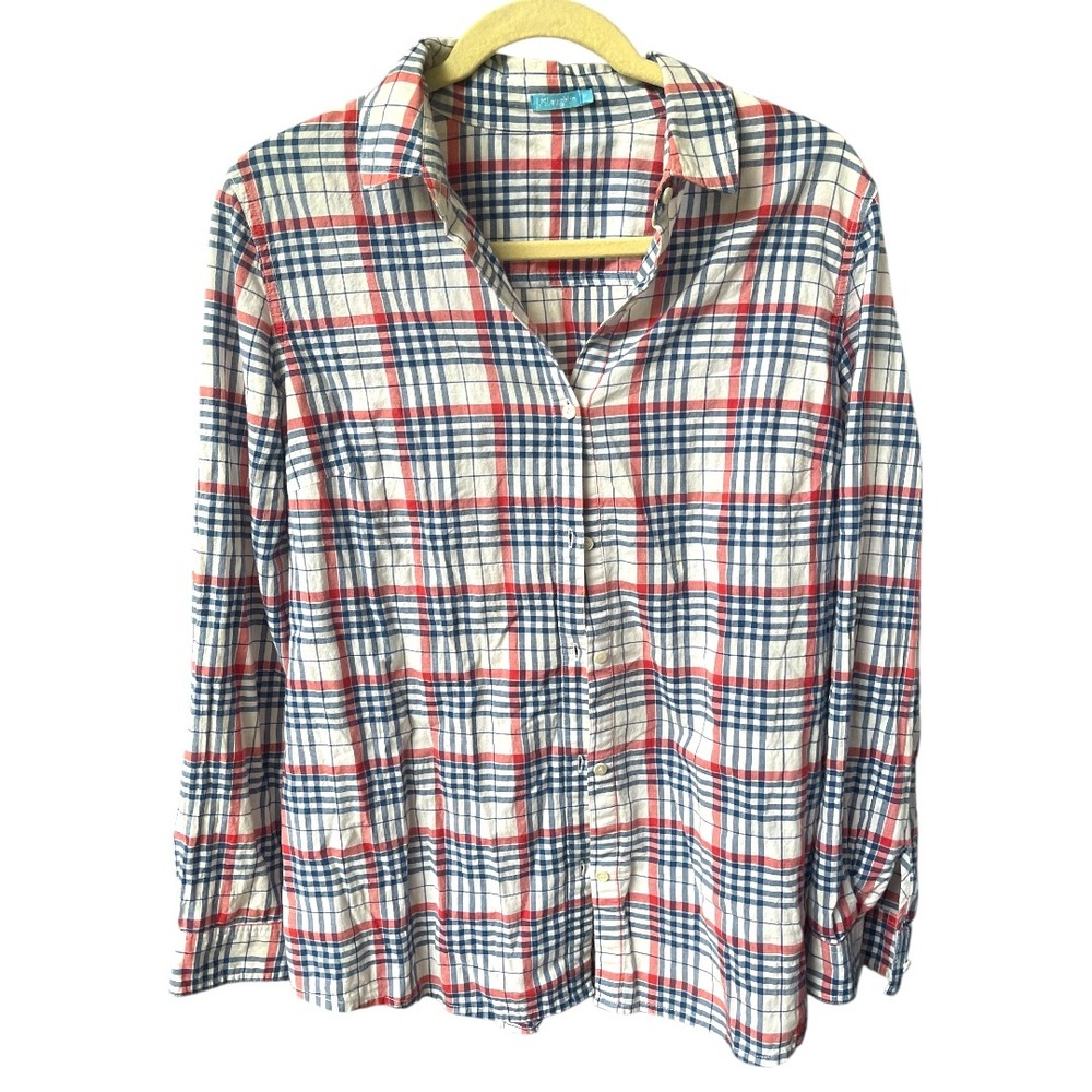 J.‎ McLaughlin Red White Blue Plaid Cotton Button Down Shirt M